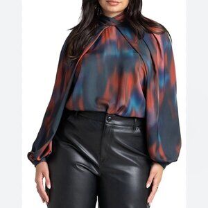 NWT Eloquii Printed Top Pleated Draped Balloon Sleeve 24